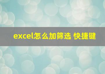 excel怎么加筛选 快捷键